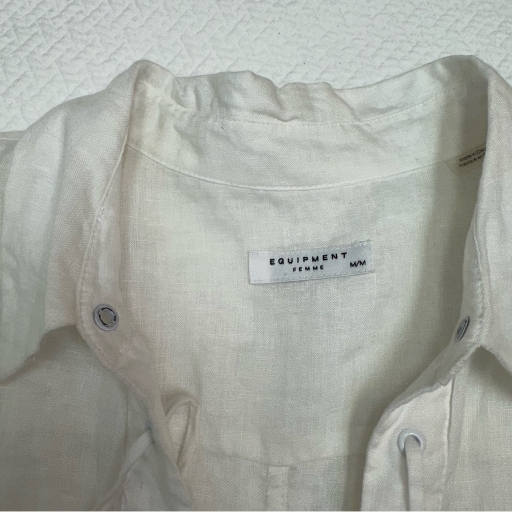 Equipment White 100% Linen Shirt Dress Collar Short Sleeve Size M - Picture 6 of 9